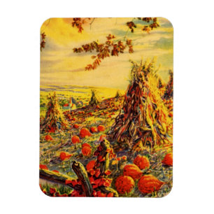 Íman Vintage Halloween Pumpkin Patch com Haystacks