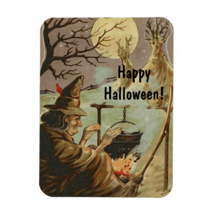Íman Vintage Halloween Witch Brew em Cauldron