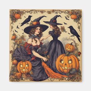 Íman Vintage Halloween Witches e Jack-O-Lanterna