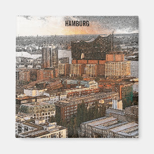 Íman Vintage Hamburg Germany Panorama View