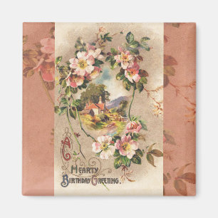 Íman Vintage Happy Birthday Card Trabalho de arte