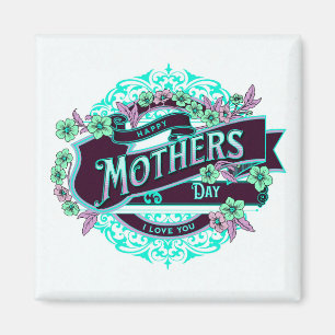 Íman Vintage Happy Dia de as mães Green Purple Floral