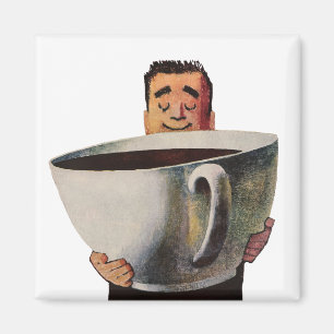 Íman Vintage Happy Man Bebendo Xícara Gigante de Café