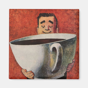 Íman Vintage Happy Man Bebendo Xícara Gigante de Café