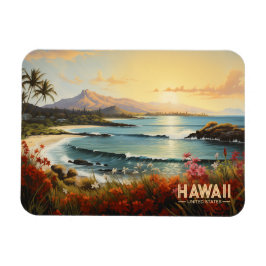 Íman Vintage Hawaii Beach Tropical Paradise Painting
