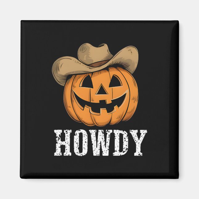 Íman Vintage Howdy Pumpkin Cowboy Ocidental (Frente)