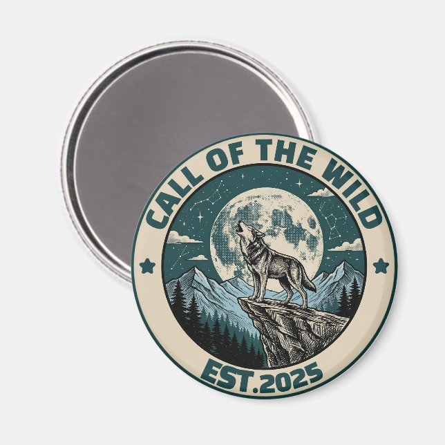 Íman Vintage Howling Wolf Under Full Moon Wilderness (Front/Back)