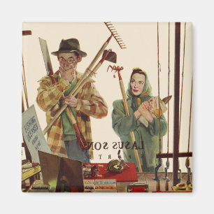 Íman Vintage Husband e Esposa com Ferramentas de Jardin