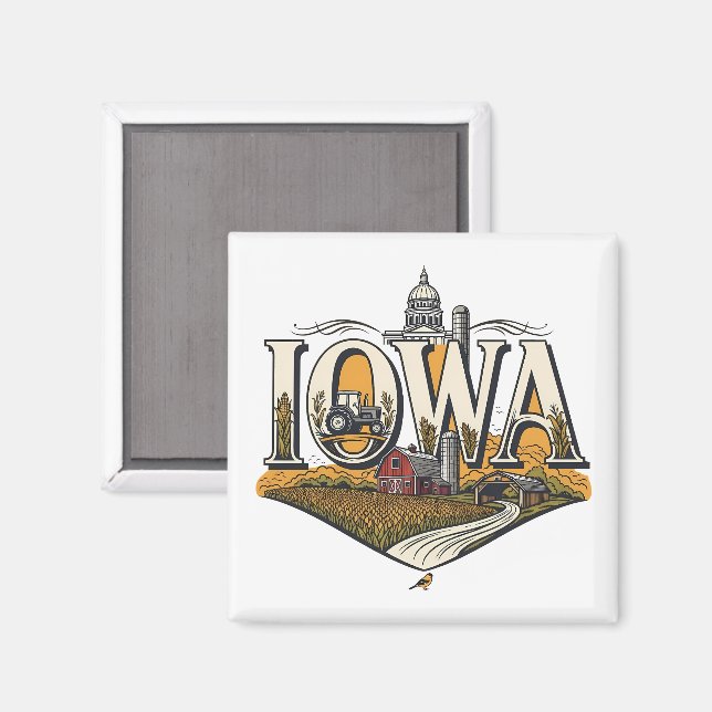 Íman Vintage Iowa Heartland Farm State Pride (Front/Back)