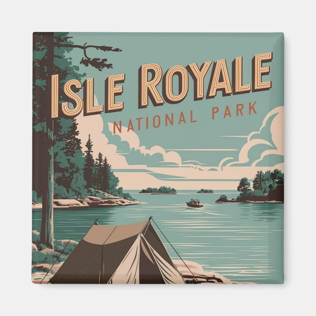 Íman Vintage Isle Royale National Park Camping (Frente)