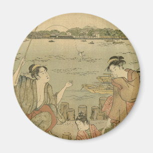 Íman Vintage Japonês Pesca Art Impressão Painting