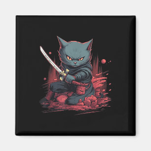 Íman Vintage Japonês Samurai Ninja Cat Tattoo Kawaii
