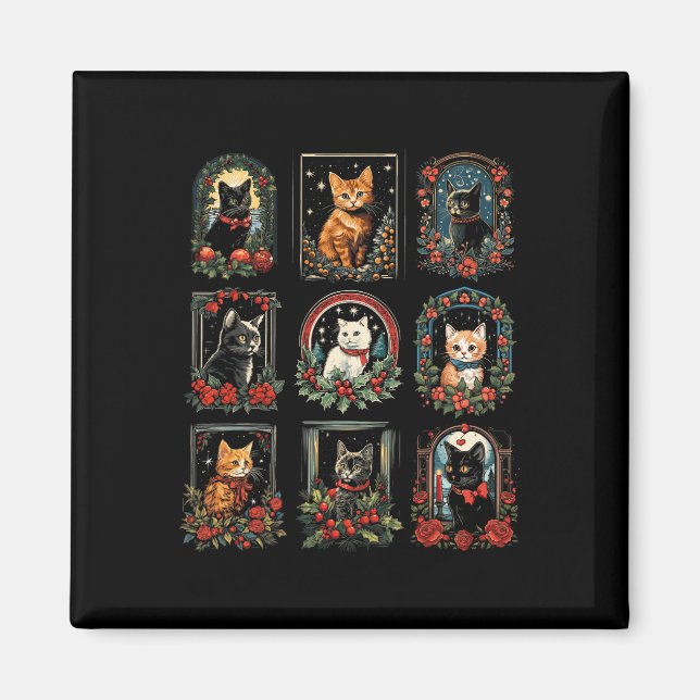 Íman Vintage Kitten Cats de Natal (Frente)