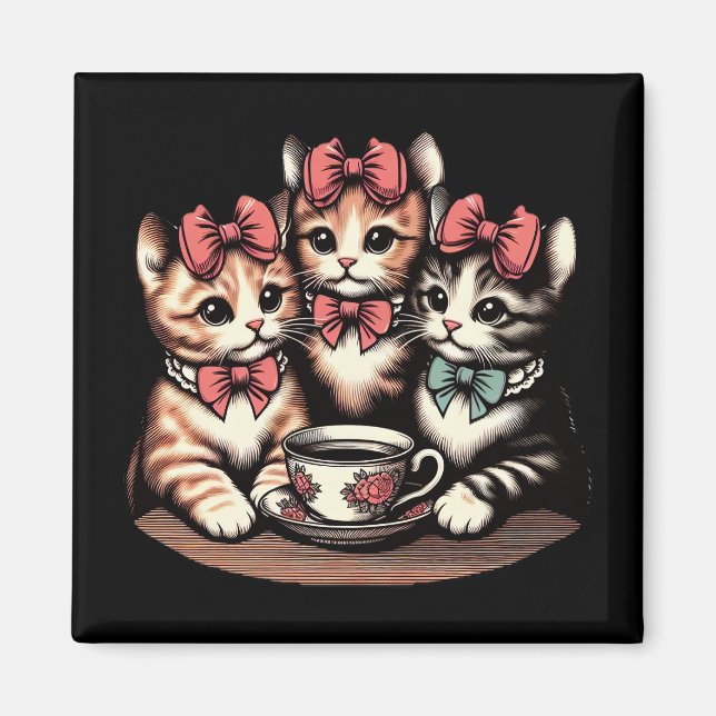 Íman Vintage Kittens Tea Party (Frente)