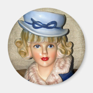 Íman Vintage Lady Head Vase Blue Hfur Collar