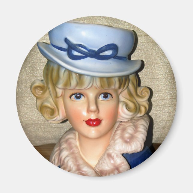 Íman Vintage Lady Head Vase Blue Hfur Collar (Frente)