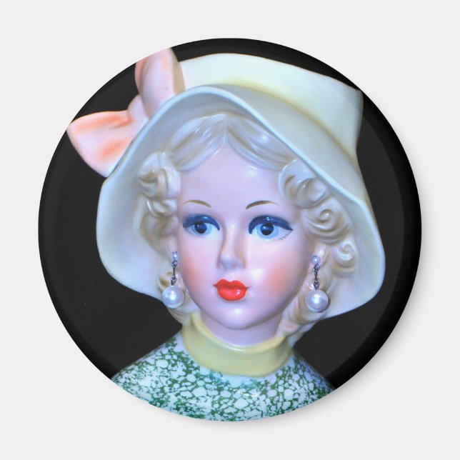 Íman Vintage Lady Head Vase Flapper Cloche Hat (Frente)
