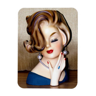 Íman Vintage Lady Head Vase Sacudir Hairdo Ring
