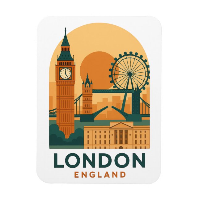 Íman Vintage London England Travel Magnet | Retro City (Vertical)