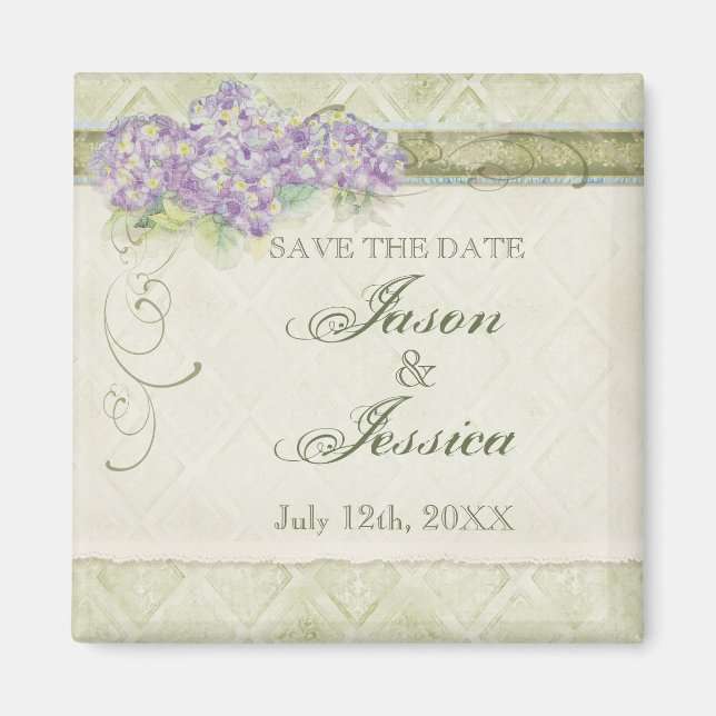 Íman Vintage Look Lilac Hydrangea - Casamento - Magnet (Frente)