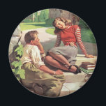 Íman Vintage Love and Romance, Segundo grau Swethearts<br><div class="desc">Vintage ilution love and romance design com um belo casal a flertar na escola. Os adolescentes estão sentados com seus livros didáticos à sombra das árvores no campus.</div>