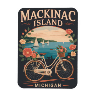 Íman Vintage Mackinac Island Michigan com Flores de bic