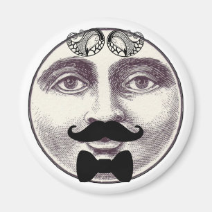 Íman Vintage man na lua cheio rosto bigode arco gravata