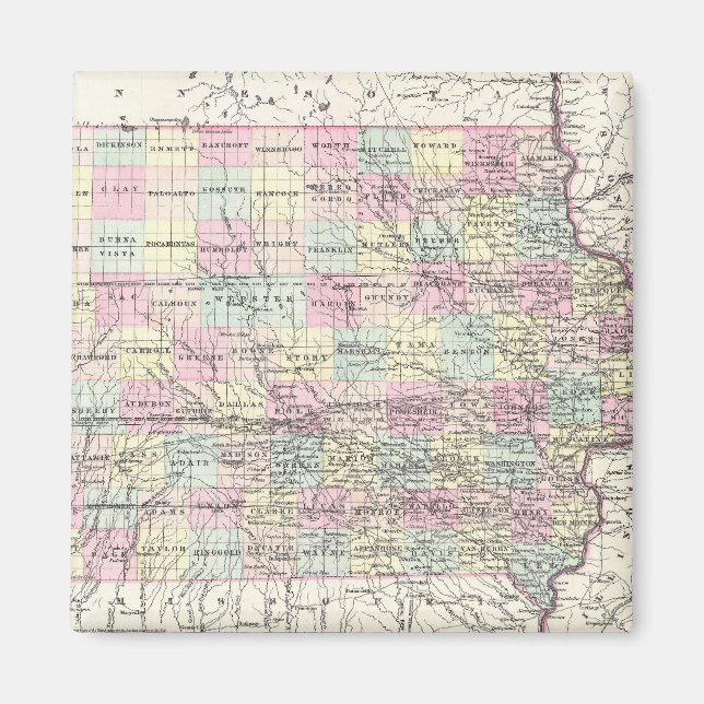 Íman Vintage Map of Iowa (1855) (Frente)