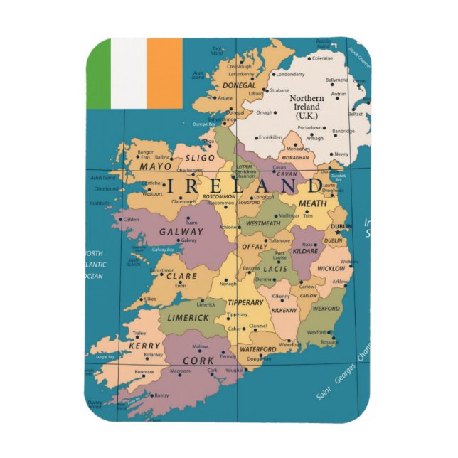 Íman Vintage Map of Ireland (Vertical)