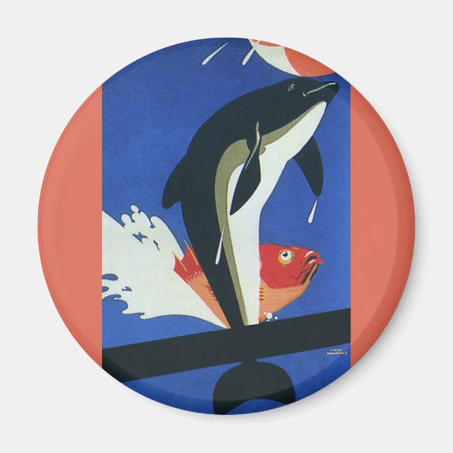 Íman Vintage Marine Life, Dolphin e Goldfish (Frente)