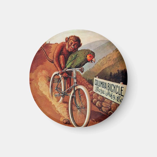 Íman Vintage Monkey Parrot Bicicleta Pin (Frente)