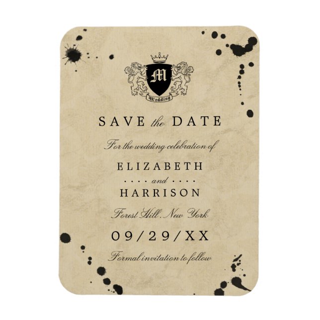 Íman Vintage Monograma & Tinta Mancha Casamento Salvar  (Vertical)