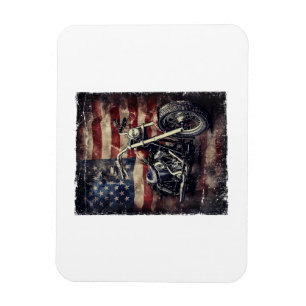 Íman Vintage Motorcycle USA Flag Retro Biker American
