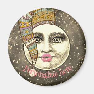 Íman Vintage mulher na lua chapéu branco de inverno