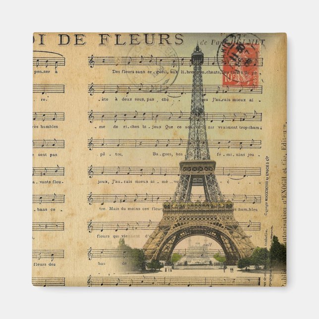 Íman vintage music notes french paris eiffel tower (Frente)