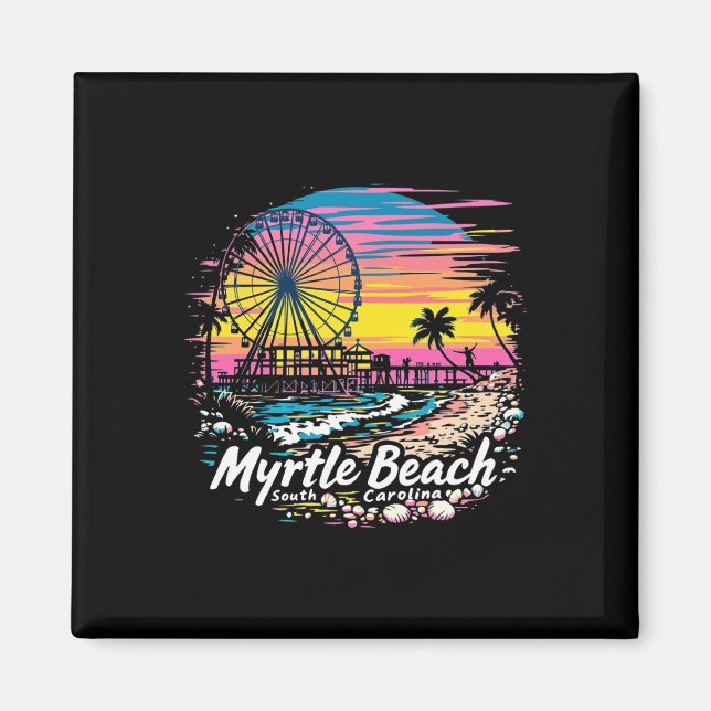 Íman Vintage Myrtle Beach South Carolina Sunset Skyline (Frente)