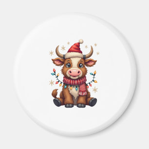 Íman Vintage Natal Vaca Highland com Chapéu de Papai No