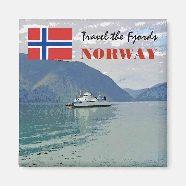 Íman Vintage Norway Scandinavia Fjords viagem souvenir (Frente)