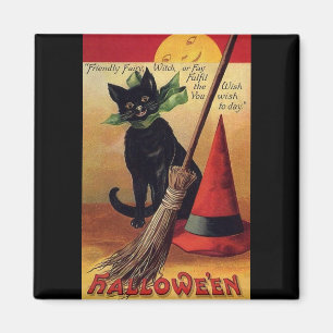 Íman Vintage o Dia das Bruxas com um chapéu do gato