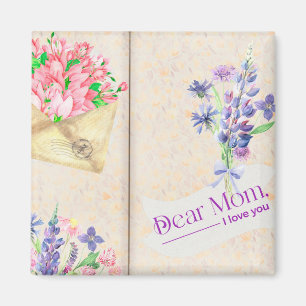 Íman Vintage Open Book Style Art com Floral Mãe