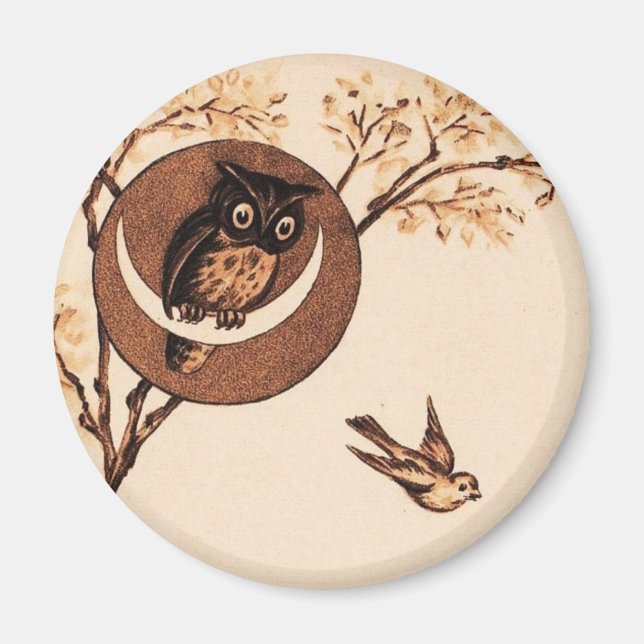 Íman Vintage Owl na Lua (Frente)