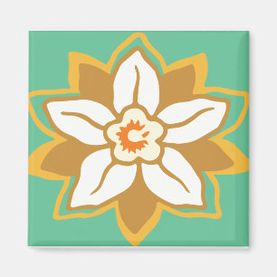 Íman Vintage Padrão floral verde e amarelo Jonquil