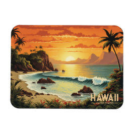Íman Vintage Painting Hawaii Beach Tropical Paradise