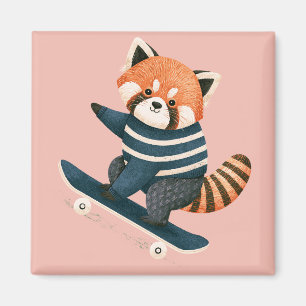 Íman Vintage Panda Vermelho Fofo Esquilo Patinando