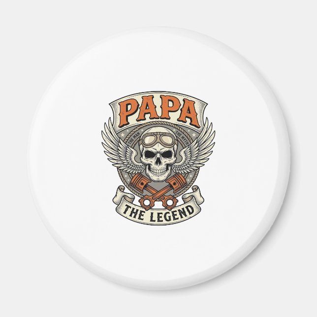 Íman Vintage Papa Biker Skull Legend (Frente)