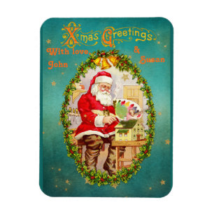 Íman Vintage Papai Noel de Natal em sua oficina