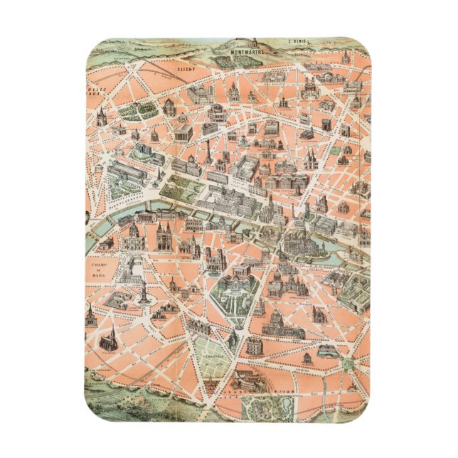 Íman Vintage Paris Mapa de Magnetos Flexíveis (Vertical)