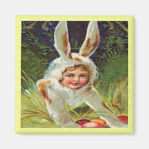 Íman Vintage Páscoa Girl in Bunny Costume, ZSSG