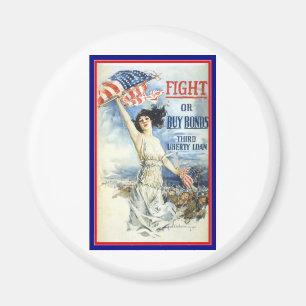 Íman Vintage Patriotic Woman w American Flag Poster Art