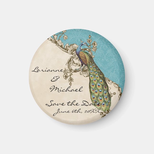 Íman Vintage Peacock & Etchings Salvar a Data (Frente)